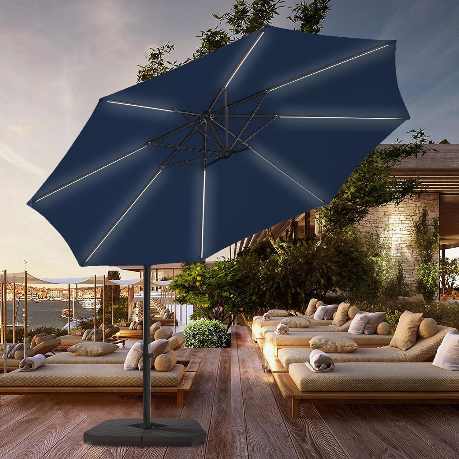 BLUU 10 FT Patio Offset Umbrella Outdoor Cantilever Umbrella Hanging U