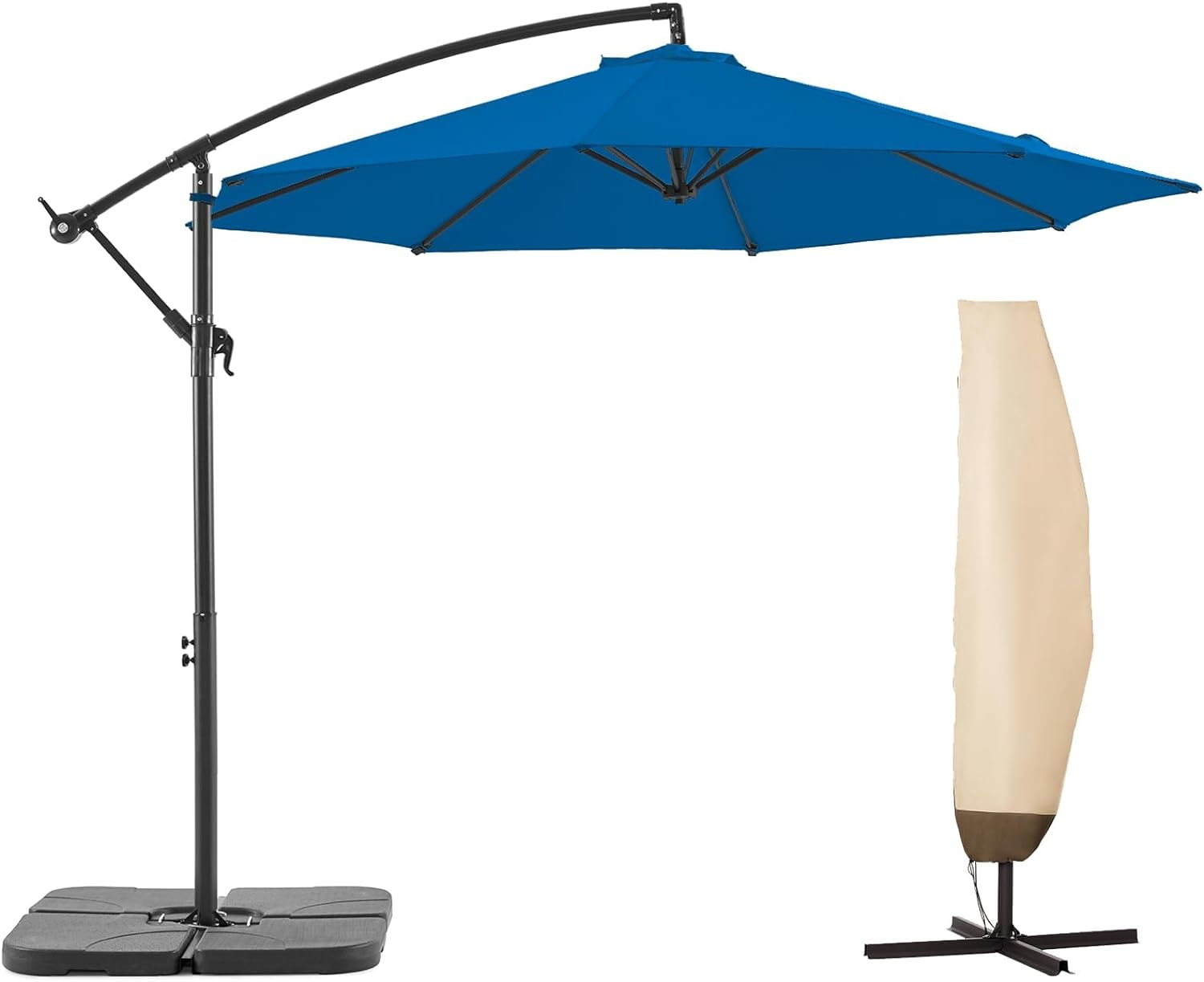 BLUU BANYAN 10 FT Patio Offset Umbrella Cantilever Hanging Umbrellas, 24 Month Fade Resistance & Water-repellent UV Protection, Crank & Cross Base BLUU BANYAN 10 FT Patio Offset Umbrella Cantilever Hanging Umbrellas, 24 Month Fade Resistance & Water-repellent UV Protection, Crank & Cross Base
