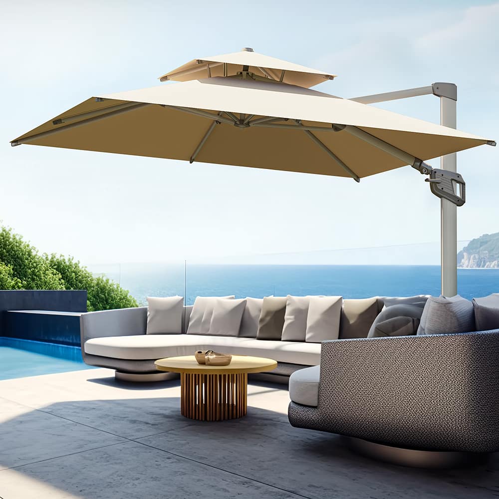 Bluu Redwood Pro Cantilever Umbrella Rectangular 2-Tier