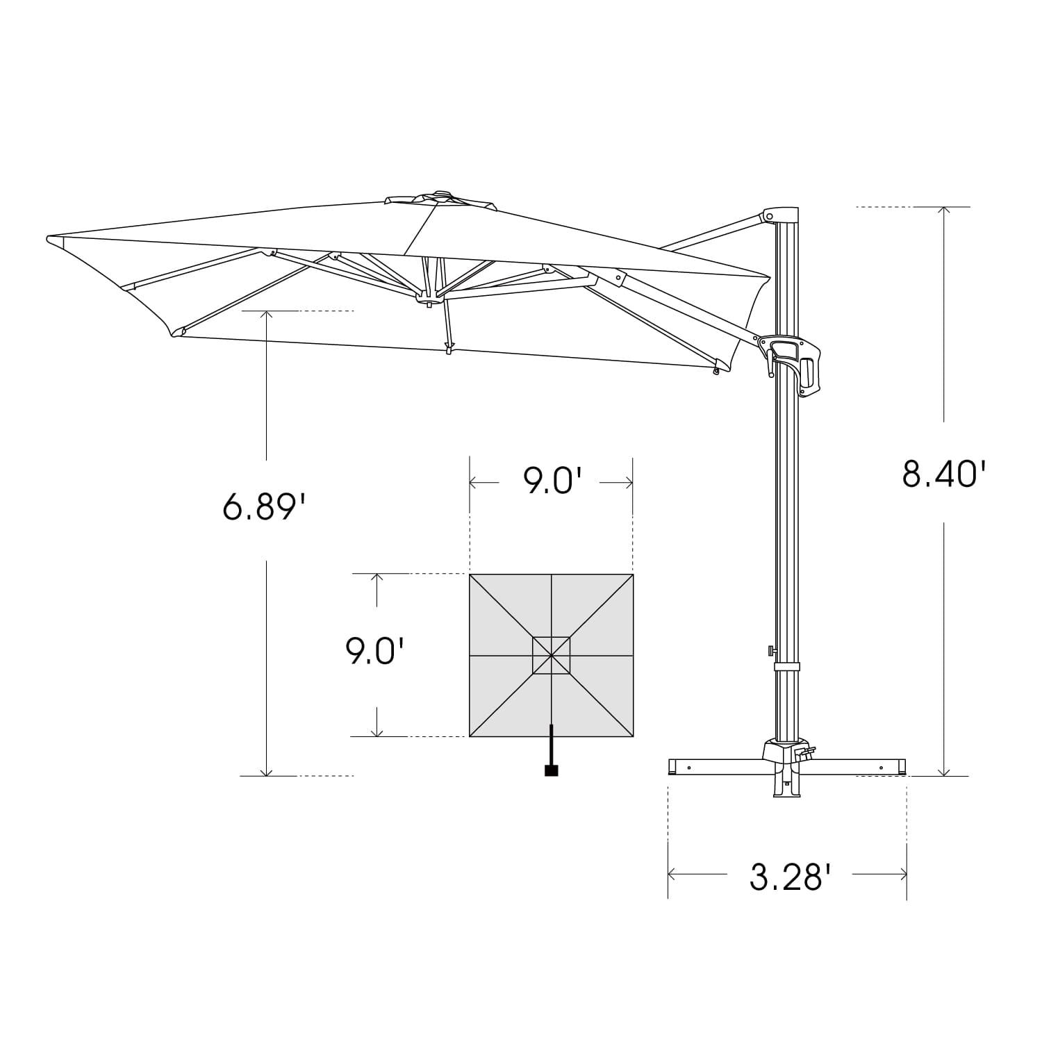 Bluu Sequoia Pro Cantilever Umbrella Rectangular 1-Tier