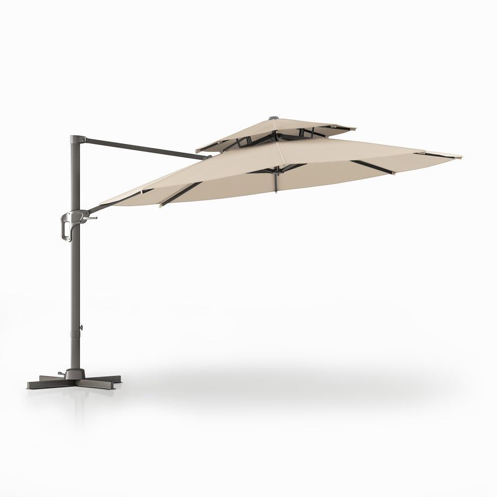belleyya patio umbrella 2.8m Sundial - Woodgrain - Keyhole Valance and 36 LED lights The Patio Umbrella Crew Mimosa