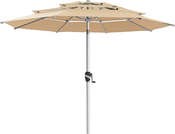 BLUU Aluminum Outdoor Patio Umbrella, 5-YEAR Fade-Resistant Outdoor Market Patio Table Umbrella with Push Button Tilt, for Pool, Deck, Garden and Lawn
