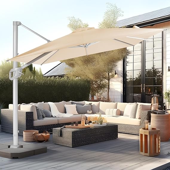 aluminum patio furniture with umbrella BLUU BANQUET 10X10ft Square Aluminum Patio Umbrella Cantilever Offset