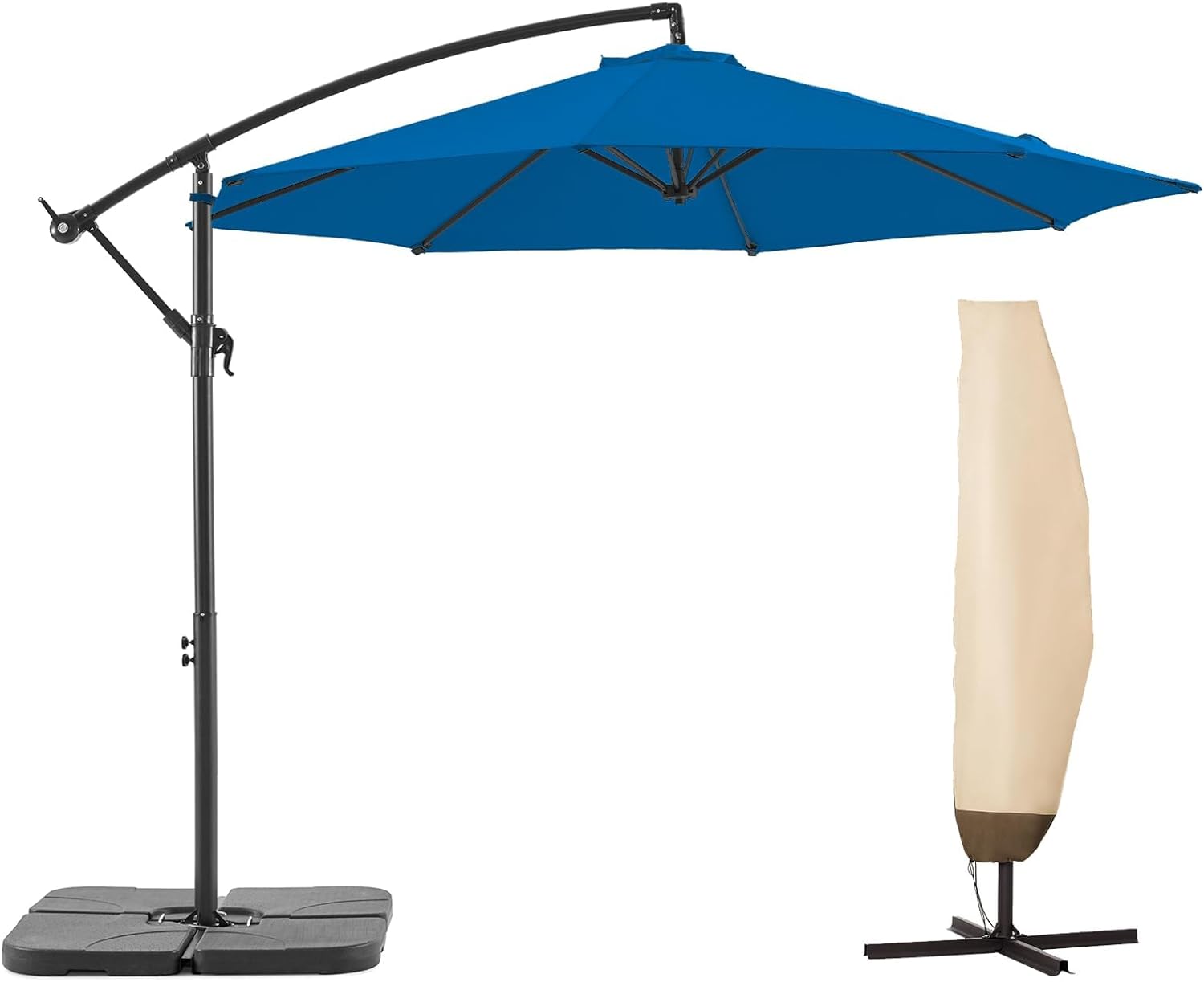 BLUU BANYAN 10 FT Patio Offset Umbrella Cantilever Hanging Umbrellas, 24 Month Fade Resistance & Water-repellent UV Protection, Crank & Cross Base (Royal Blue, 10 FT WITH 600D COVER)