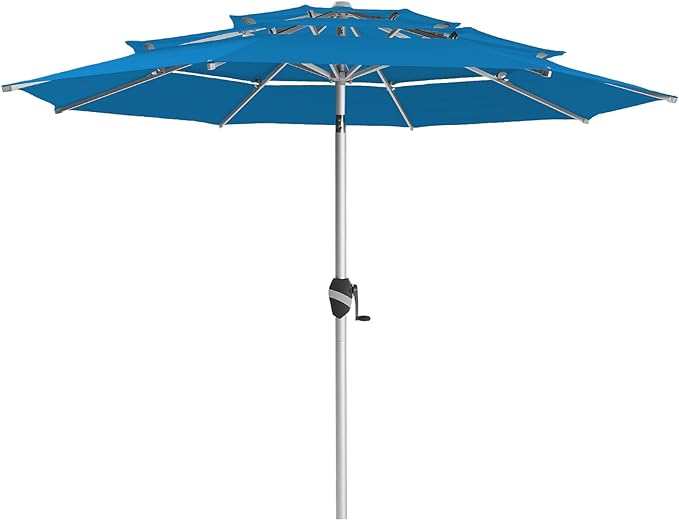 BLUU Aluminum Outdoor Patio Umbrella, 5-YEAR Fade-Resistant Outdoor Market Patio Table Umbrella with Push Button Tilt, for Pool, Deck, Garden and Lawn