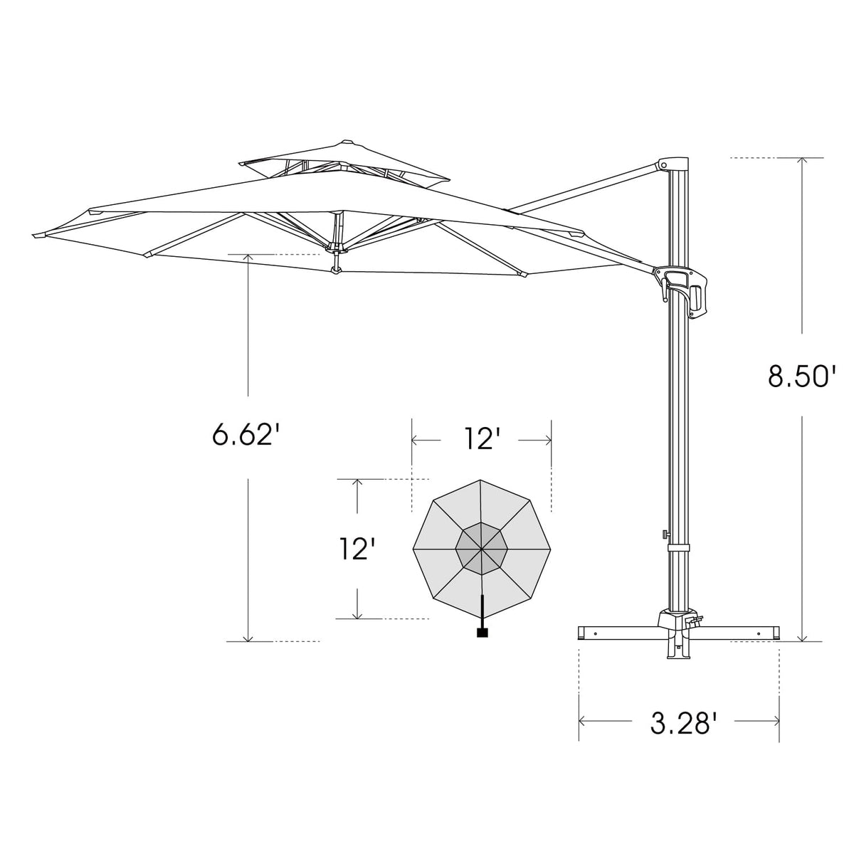 WindResistant 12 ft Large Cantilever Umbrella Bluu Sequoia Pro