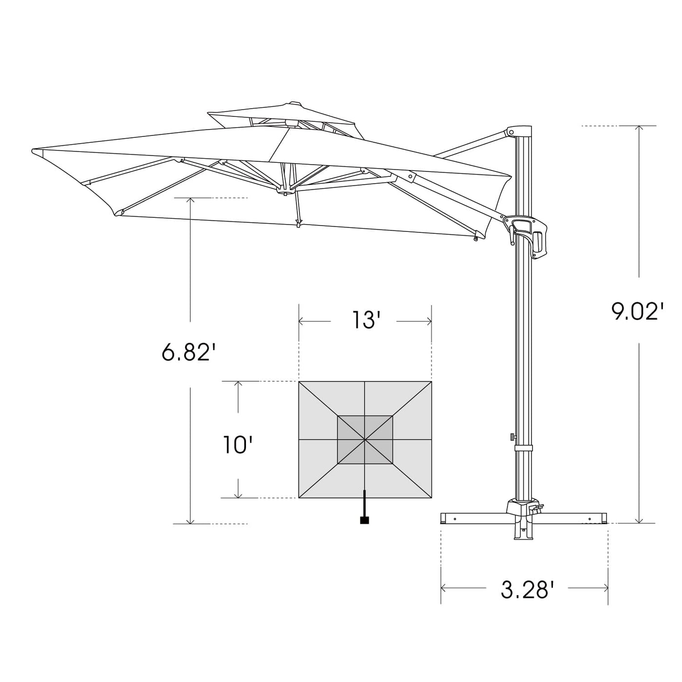 10' x 13' ft. Rectangular Cantilever Patio Umbrella Bluu Sequoia Pro