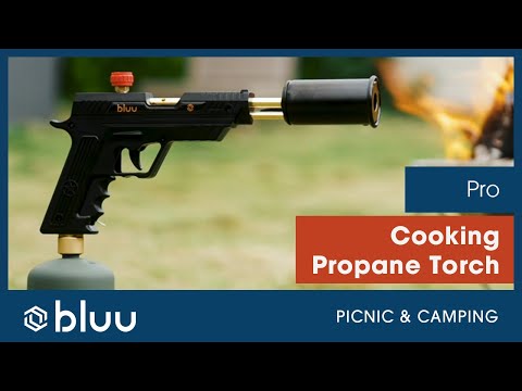 BLUU POWERFUL Cooking Propane Torch- Culinary Blow torch- Sous Vide-  Adjustable Flame Thrower Fire Gun with Safety Lock- Campfire Starter-  Outdoor